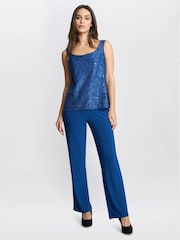 Gina Bacconi Blue Brea Three Piece Metallic Lace Trousers Suit - Image 5 of 6