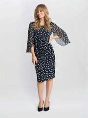Gina Bacconi Green Jenni Spot Jersey Knee Length Dress - Image 3 of 5