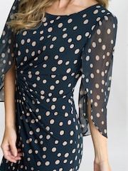 Gina Bacconi Green Jenni Spot Jersey Knee Length Dress - Image 4 of 5