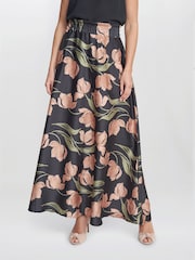 Gina Bacconi Dakota Satin Elastic Waist Black Skirt - Image 1 of 4