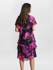 Gina Bacconi Skylar Short Printed Floral Tier Black Dress - Image 2 of 5