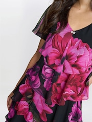 Gina Bacconi Skylar Short Printed Floral Tier Black Dress - Image 4 of 5