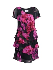 Gina Bacconi Skylar Short Printed Floral Tier Black Dress - Image 5 of 5