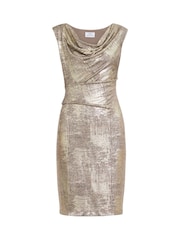 Gina Bacconi Gold Payton Foil Print Cowl Neck Wrap Dress - Image 4 of 4