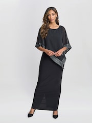 Gina Bacconi Amber Maxi Asymmetrical Cape Black Dress - Image 1 of 5