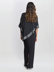 Gina Bacconi Amber Maxi Asymmetrical Cape Black Dress - Image 2 of 5