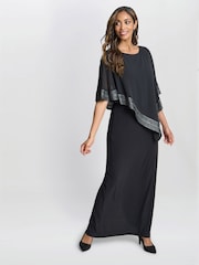 Gina Bacconi Amber Maxi Asymmetrical Cape Black Dress - Image 3 of 5
