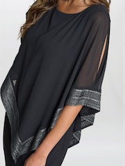 Gina Bacconi Amber Maxi Asymmetrical Cape Black Dress - Image 4 of 5