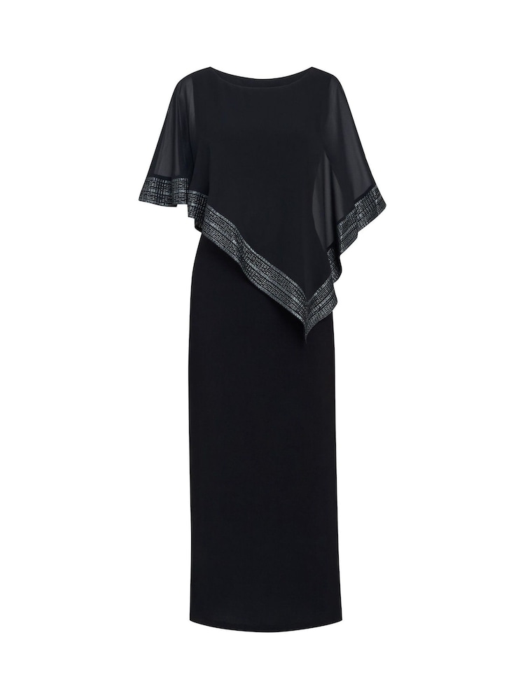 Gina Bacconi Amber Maxi Asymmetrical Cape Black Dress - Image 5 of 5