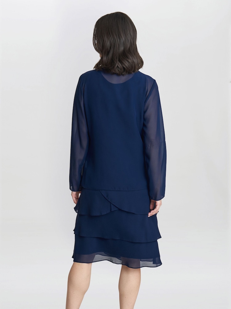 Gina Bacconi Blue Leigh Embellished Tiered Sequin Jacket Dress - Image 2 of 5