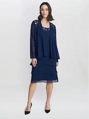 Gina Bacconi Blue Leigh Embellished Tiered Sequin Jacket Dress - Image 3 of 5