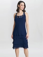 Gina Bacconi Blue Leigh Embellished Tiered Sequin Jacket Dress - Image 5 of 5