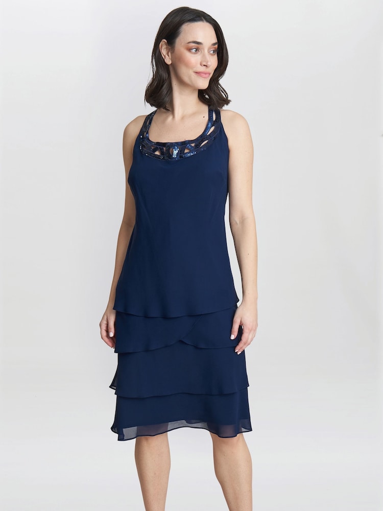 Gina Bacconi Blue Leigh Embellished Tiered Sequin Jacket Dress - Image 5 of 5
