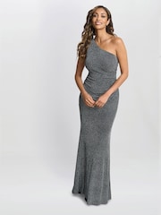 Gina Bacconi Blue Kasey Metallic Knit Dress - Image 1 of 7
