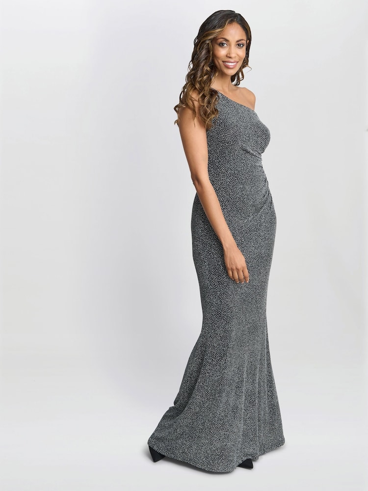 Gina Bacconi Blue Kasey Metallic Knit Dress - Image 4 of 7