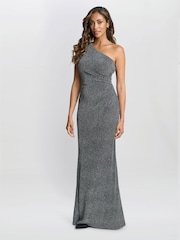 Gina Bacconi Blue Kasey Metallic Knit Dress - Image 6 of 7