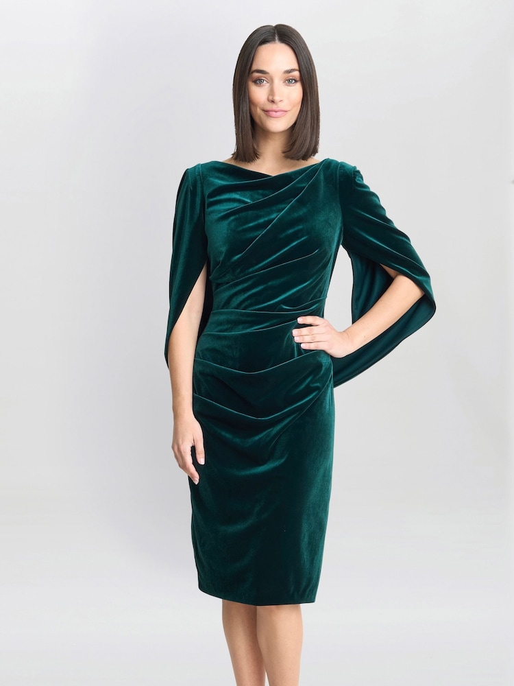Gina Bacconi Green Rosalind Velvet Dress With Back Piece - Image 1 of 5