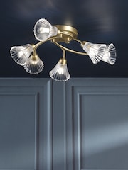Laura Ashley Matt Antique Brass Lanton 6Lt Semi Flush Ceiling Light - Image 1 of 6