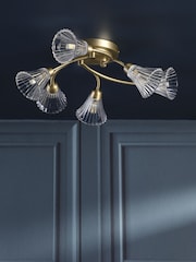 Laura Ashley Matt Antique Brass Lanton 6Lt Semi Flush Ceiling Light - Image 2 of 6