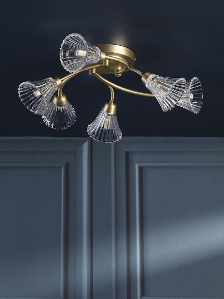 Laura Ashley Matt Antique Brass Lanton 6Lt Semi Flush Ceiling Light - Image 2 of 6