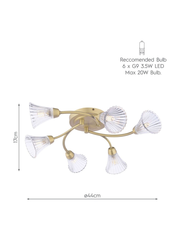 Laura Ashley Matt Antique Brass Lanton 6Lt Semi Flush Ceiling Light - Image 6 of 6