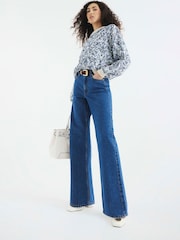 River Island Dark Blue 1 High Waisted Relaxed Straight 100% Cotton Jeans - Image 1 of 6