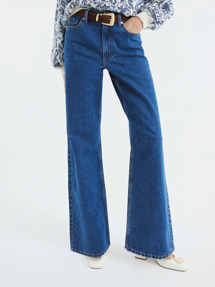 River Island Dark Blue 1 High Waisted Relaxed Straight 100% Cotton Jeans - Image 1 of 6