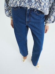 River Island Dark Blue 1 High Waisted Relaxed Straight 100% Cotton Jeans - Image 3 of 6