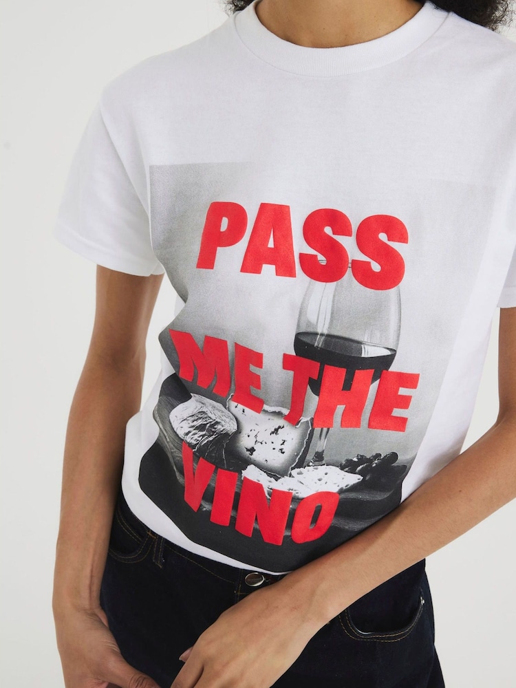 River Island White Pass Me The Vino 100% Cotton T-Shirt - Image 4 of 6