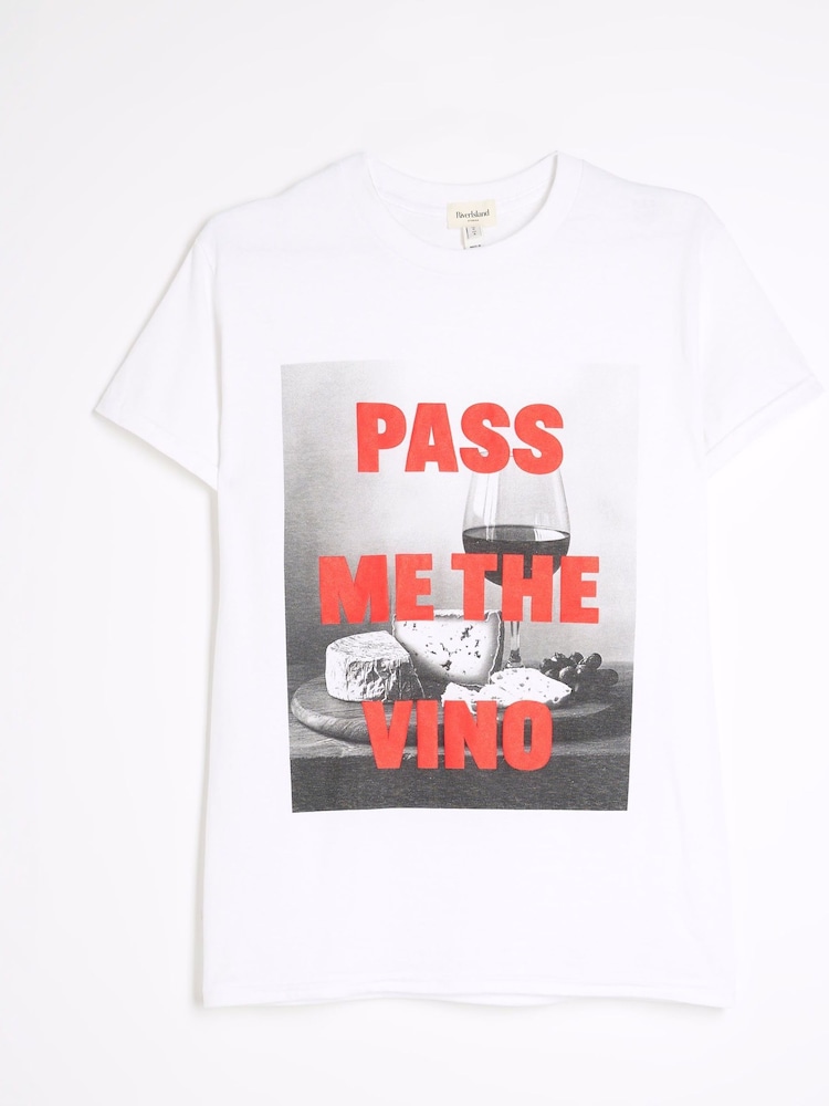 River Island White Pass Me The Vino 100% Cotton T-Shirt - Image 6 of 6
