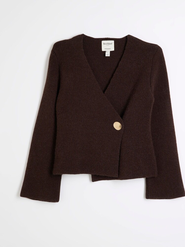 River Island Brown Asymmetric Button Cardigan - Image 6 of 6
