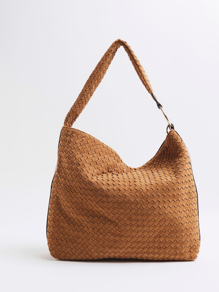 River Island Brown Suedette Woven Slouch Bag - Image 3 of 6