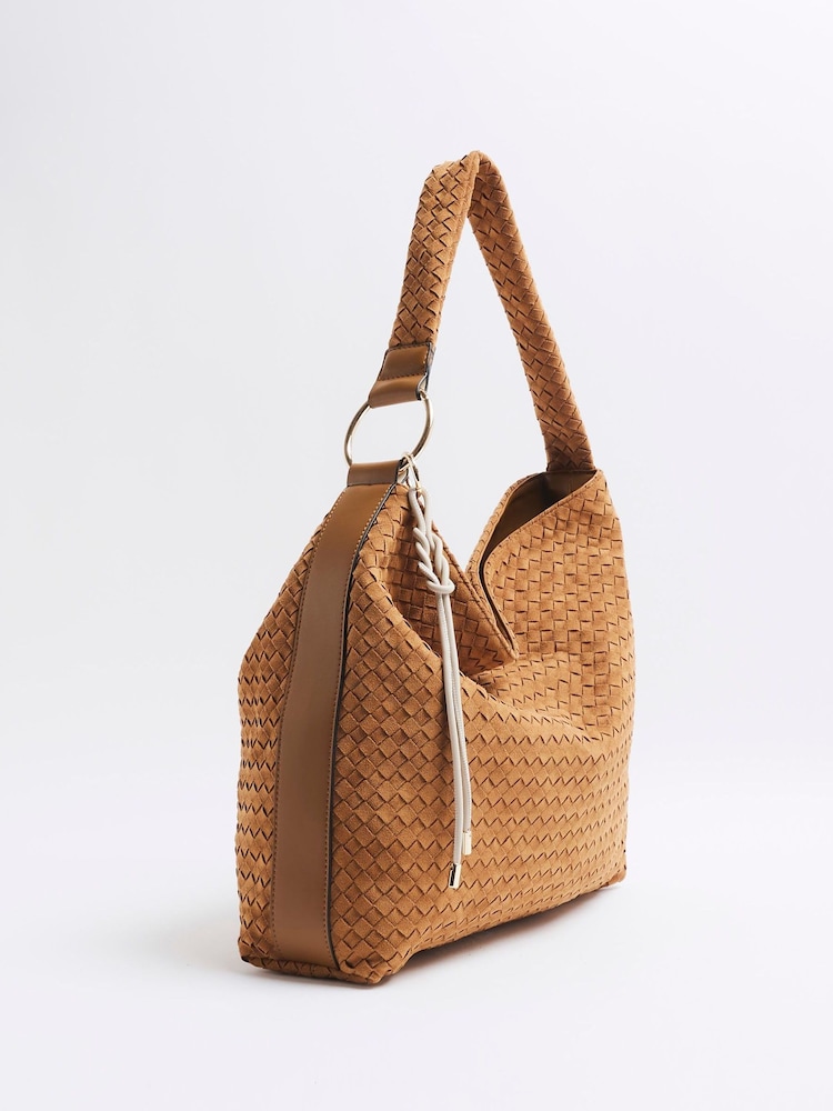River Island Brown Suedette Woven Slouch Bag - Image 4 of 6