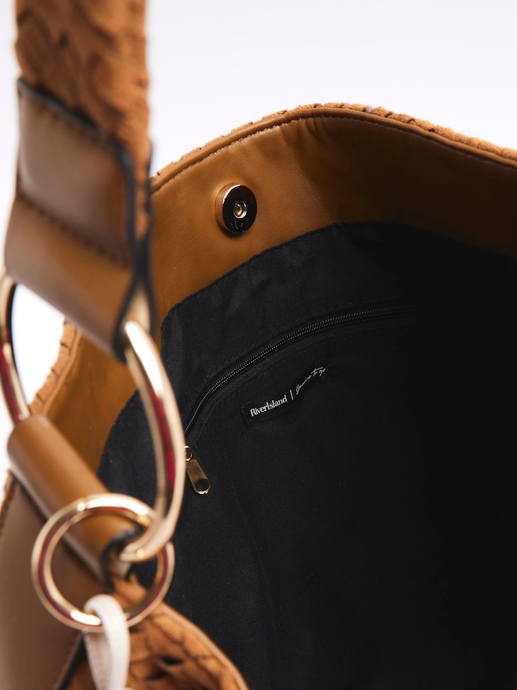 River Island Brown Suedette Woven Slouch Bag - Image 5 of 6