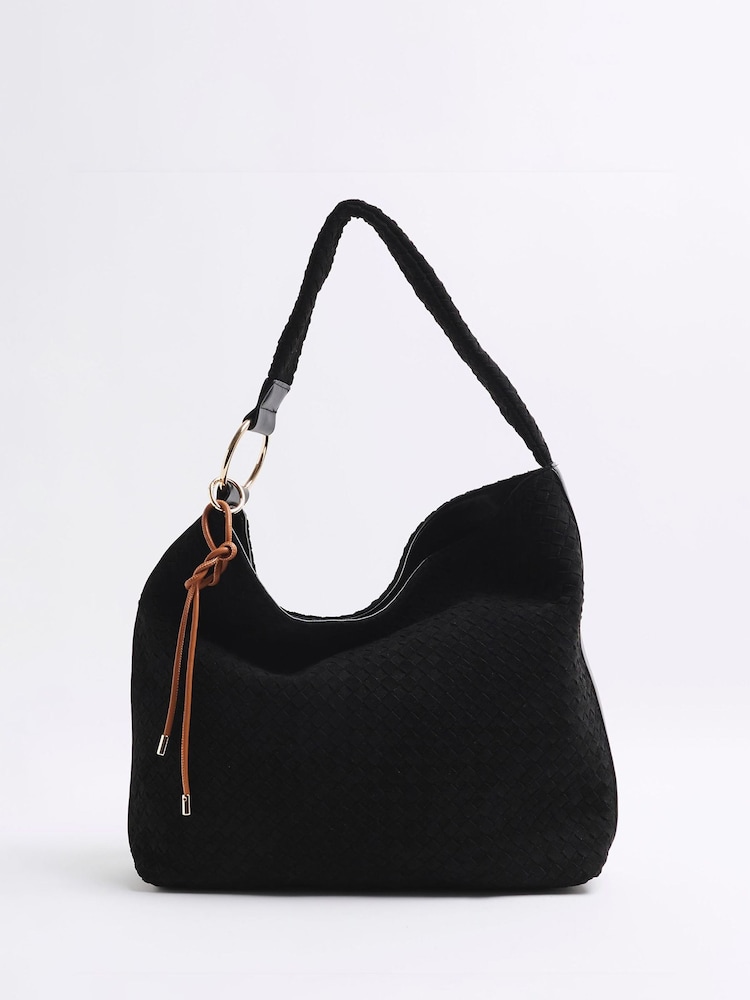River Island Black Suedette Woven Slouch Bag - Image 1 of 6 River Island Black Suedette Woven Slouch Bag - Image 1 of 6