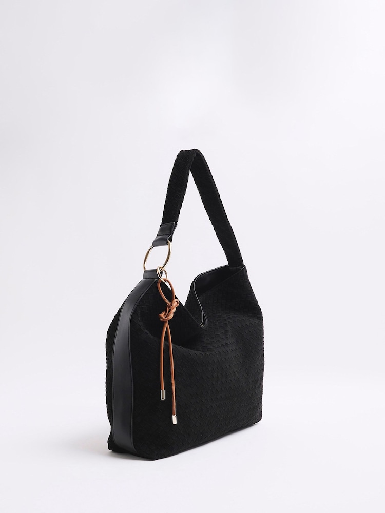 River Island Black Suedette Woven Slouch Bag - Image 2 of 6 River Island Black Suedette Woven Slouch Bag - Image 2 of 6