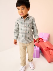 Grau/Ecru - Long Sleeve All Over Embroidery Gingham Check Christmas Shirt (3mths-7yrs) - Bild 1 von 7