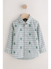 Grey/Ecru Long Sleeve All Over Embroidery Gingham Check Christmas Shirt (3mths-7yrs) - Image 1 of 11