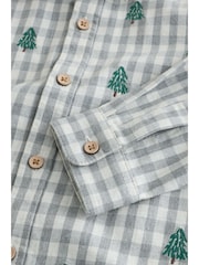 Grey/Ecru Long Sleeve All Over Embroidery Gingham Check Christmas Shirt (3mths-7yrs) - Image 2 of 11