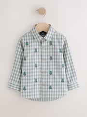 Grey/Ecru Long Sleeve All Over Embroidery Gingham Check Christmas Shirt (3mths-7yrs) - Image 5 of 11