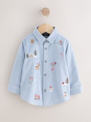 Blue Long Sleeve Christmas Embroidery Character Shirt (3mths-7yrs) - Image 1 of 4
