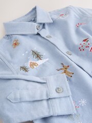 Blue Long Sleeve Christmas Embroidery Character Shirt (3mths-7yrs) - Image 4 of 4