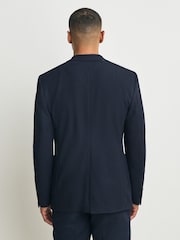 Navy Blue Slim Fit Smart Waffle Textured Blazer With Stretch - Image 3 of 11