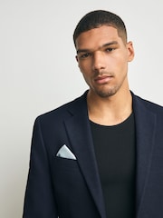 Navy Blue Slim Fit Smart Waffle Textured Blazer With Stretch - Image 4 of 11