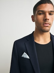 Navy Blue Slim Fit Smart Waffle Textured Blazer With Stretch - Image 5 of 11