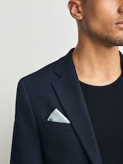 Navy Blue Slim Fit Smart Waffle Textured Blazer With Stretch - Image 6 of 11