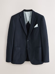 Navy Blue Slim Fit Smart Waffle Textured Blazer With Stretch - Image 7 of 11