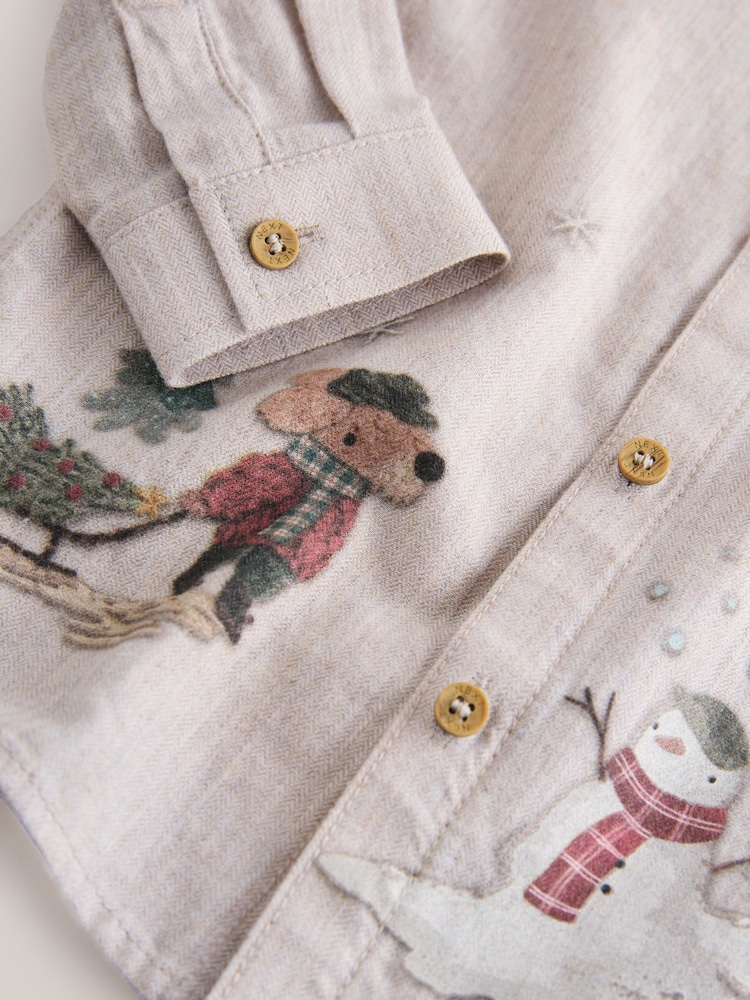 Neutral Scene Long Sleeve Grandad Christmas Printed Shirt (3mths-10yrs) - Image 7 of 7
