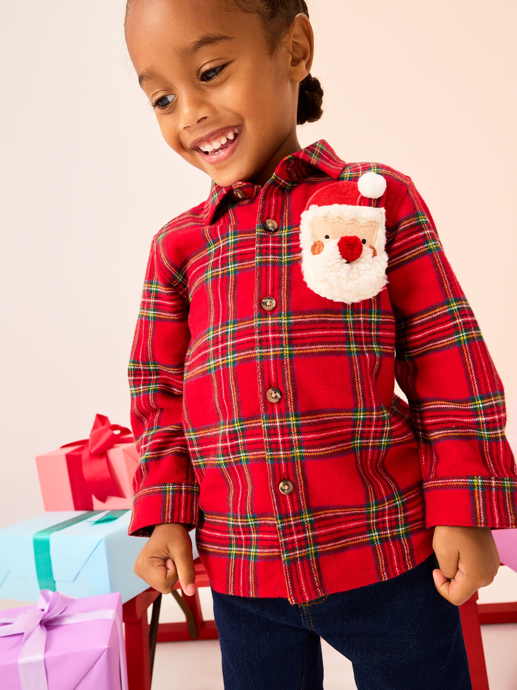 Buy Red Black Long Sleeve Christmas Check Shirt (3mths-10yrs) from