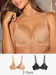 Lipsy Black/Nude Padded Underwire Plunge Bras 2 Pack - Image 1 of 12